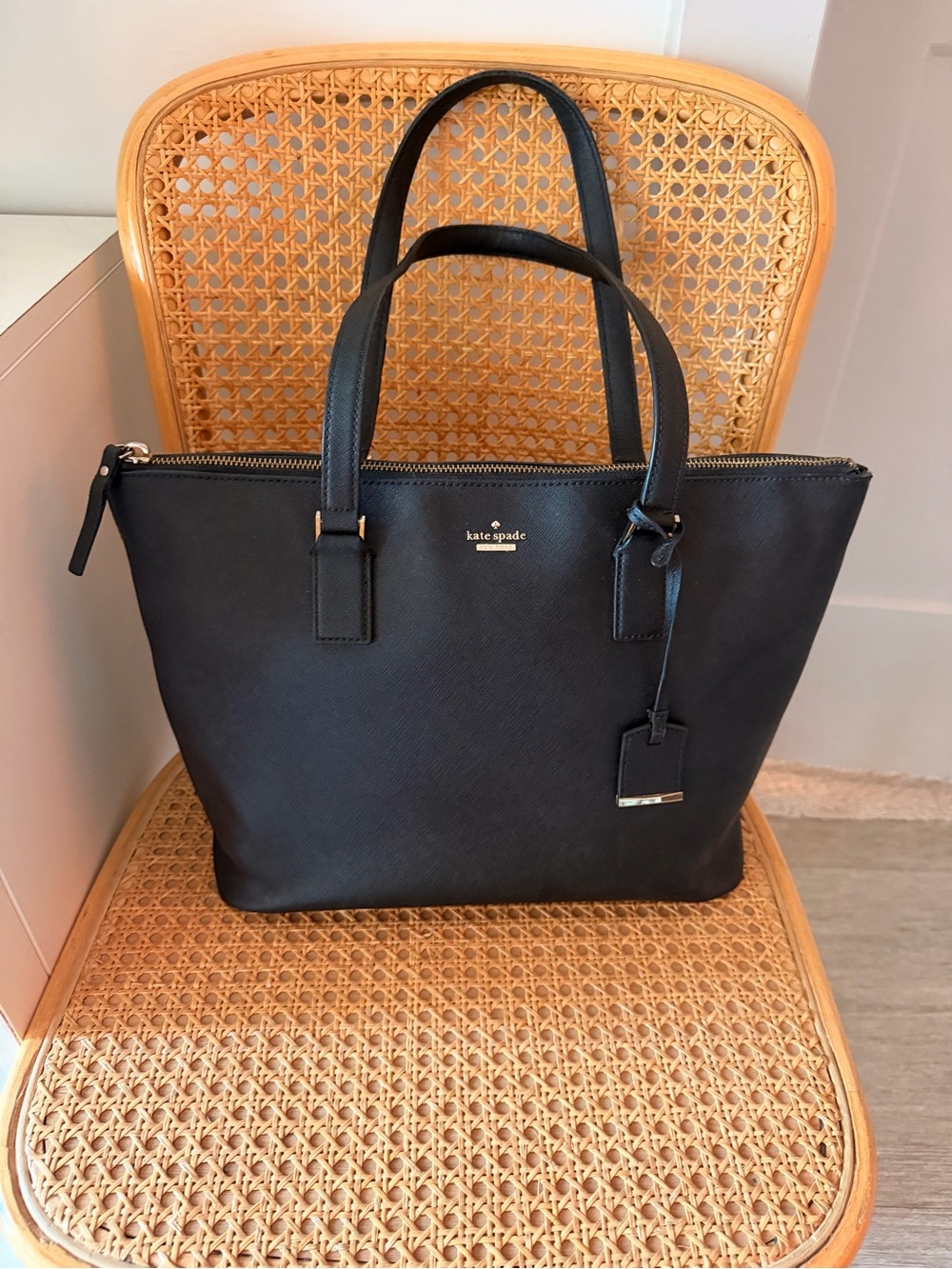 kate spade Black Saffiano Leather Zip-Top Tote